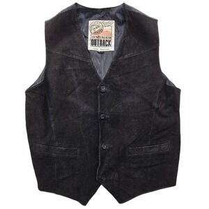 New Zealand Outback Suede Vest Mens Large Brown Leather Western Hipster VTG